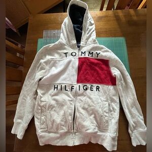 Tommy Hilfiger Cream Zip Hoodie with Red Chest Panel
